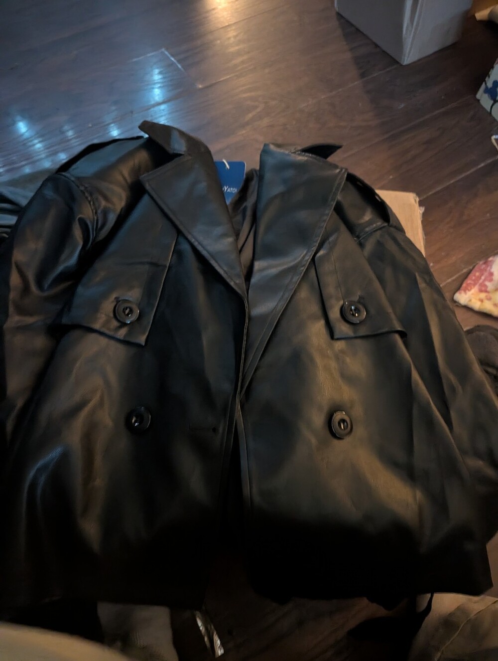 Black Faux Leather Double-Breasted Jacket